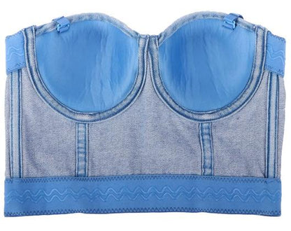 Boning Corset Denim Camisole Women's Summer Short Slim Fit Sexy Backless Inner Wear Base Tube Top Underwear Outer Wear