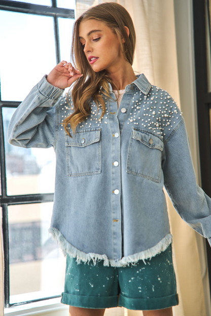 Autumn Winter Women Jacket Long Sleeve Burrs Tassels Beaded Denim Jacket