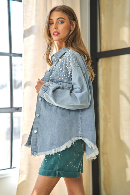 Autumn Winter Women Jacket Long Sleeve Burrs Tassels Beaded Denim Jacket