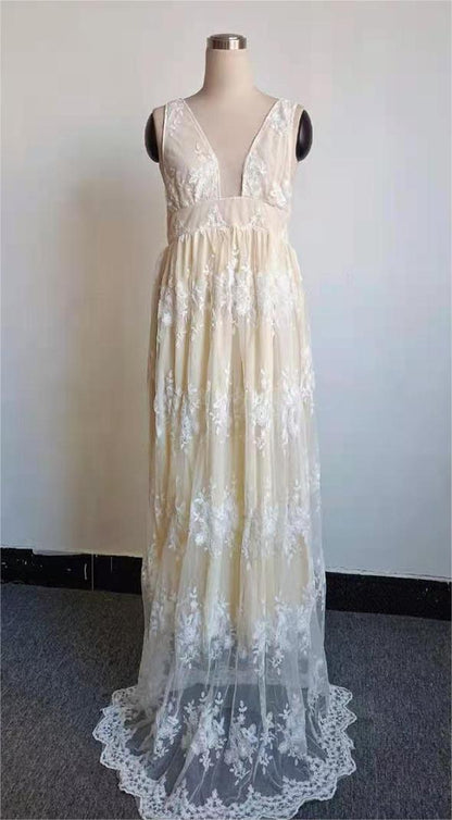 Wedding Dress Sexy V neck Sleeveless Lace Wedding Dress