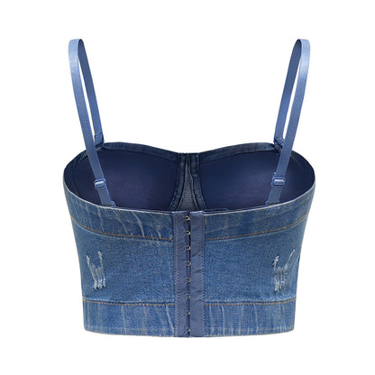 Boning Corset Denim Camisole Women's Summer Short Slim Fit Sexy Backless Inner Wear Base Tube Top Underwear Outer Wear