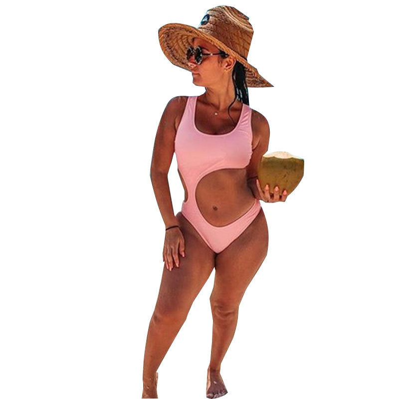 Swimsuit One-Piece Sexy Solid Color Swimming Suit Women Bikini Exposed Back Swimwear Bikini One-Piece Swimsuit