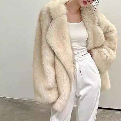 Toka Faux Fox Fur Fur Coat Women Mid Length Elegant Collared Loose Internet Plush Coat