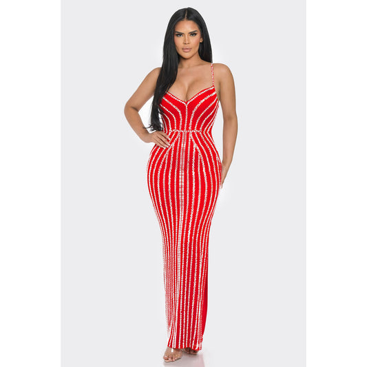 Women Wear Solid Color Chest Wrapped Rhinestone Strap Maxi Dress