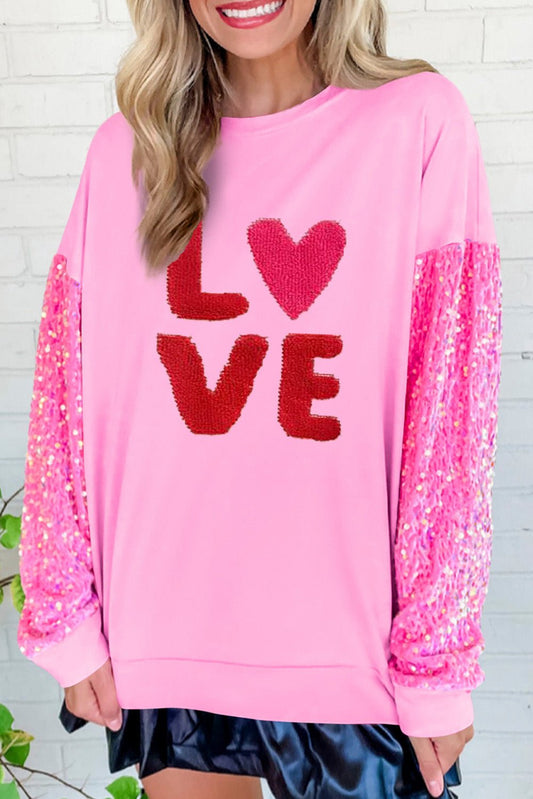 Women Clothing Valentine Day Sequined Sleeves All Match Top Sweet Long Sleeve Sweatshirt for Women