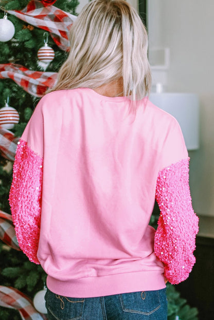 Women Clothing Valentine Day Sequined Sleeves All Match Top Sweet Long Sleeve Sweatshirt for Women