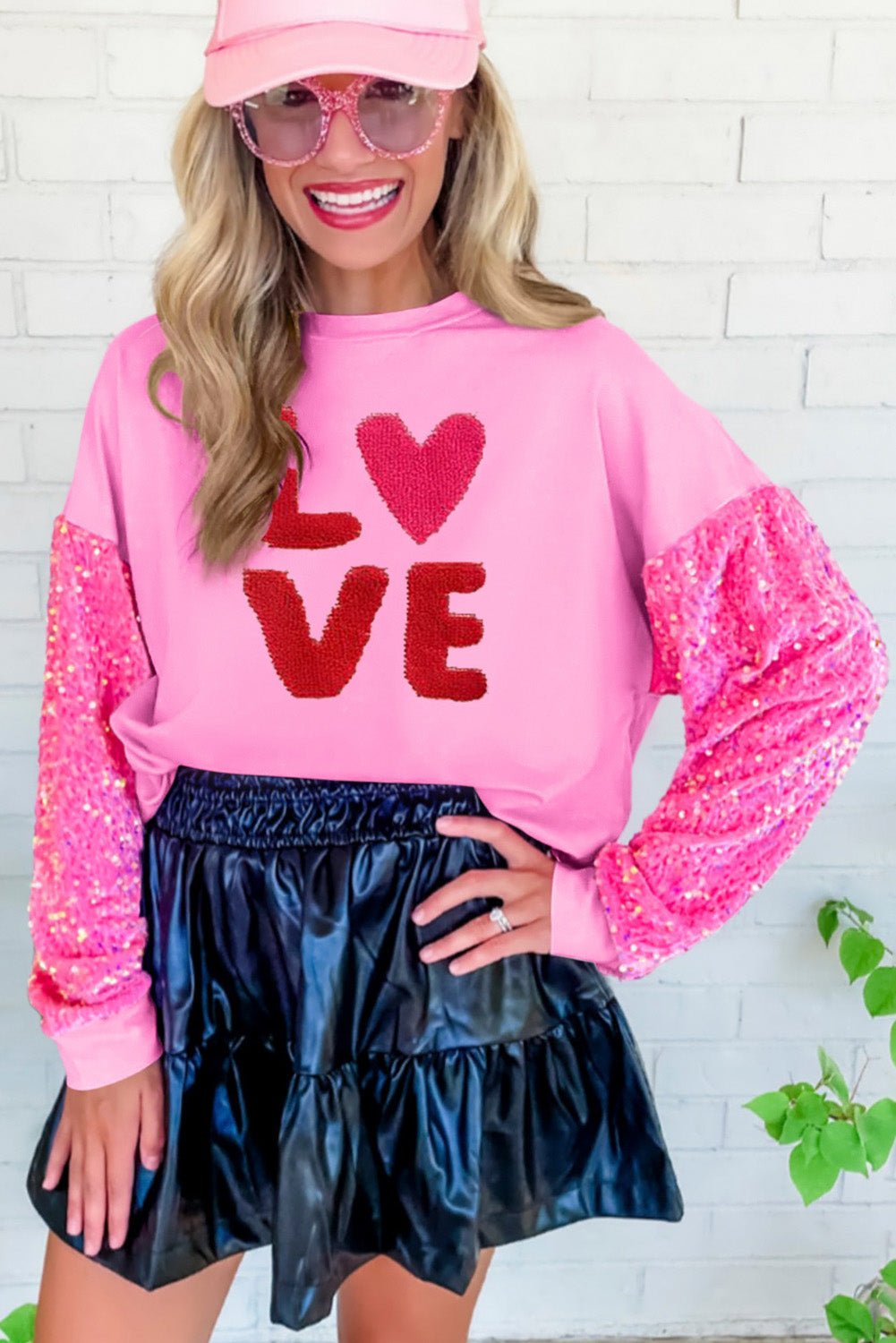 Women Clothing Valentine Day Sequined Sleeves All Match Top Sweet Long Sleeve Sweatshirt for Women