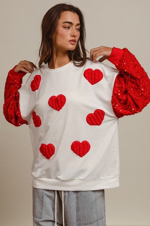 Women Clothing Valentine Day Sequined Sleeves All Match Top Sweet Long Sleeve Sweatshirt for Women