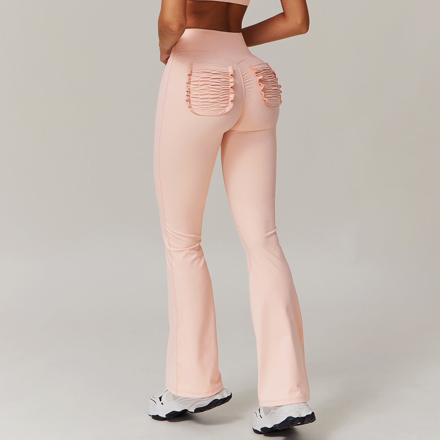 High Waist Hip Lift Nude Feel Yoga Pants Running Fitness Wide Leg Bell Bottoms Casual Sports Trousers