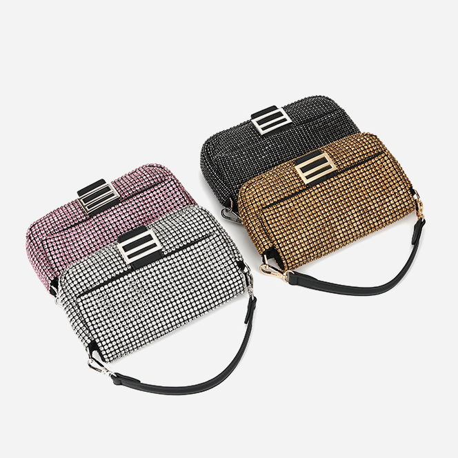 Diamond Embedded High Grade Shoulder Messenger Bag Fashionable Dinner Bag Niche Full Diamond Portable Underarm Bag Women