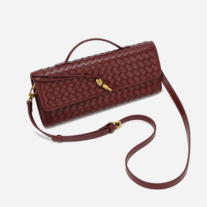 Woven Dinner Bag Soft Leather Mid Ancient Baguette Bag File Holder Horizontal Crossbody Bag Women