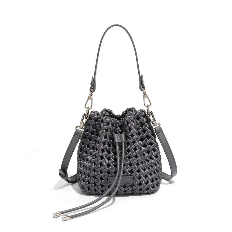 Silk Woven Bucket Bag Trendy Hand Carrying Bag High Grade Mini Casual Shoulder Messenger Bag