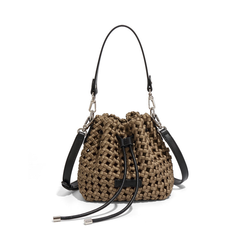 Silk Woven Bucket Bag Trendy Hand Carrying Bag High Grade Mini Casual Shoulder Messenger Bag