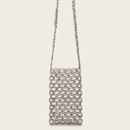 Summer Silver Electroplated Acrylic Hand Woven Beads Hollow Out Cutout Bag Trend Phone Crossbody Bag