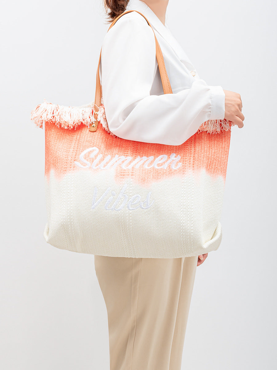 Embroidered Tote Bag Tassel Canvas Bag Magnetic Snap Office Bag Underarm Bag Beach Shoulder Bag Summer