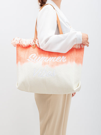 Embroidered Tote Bag Tassel Canvas Bag Magnetic Snap Office Bag Underarm Bag Beach Shoulder Bag Summer