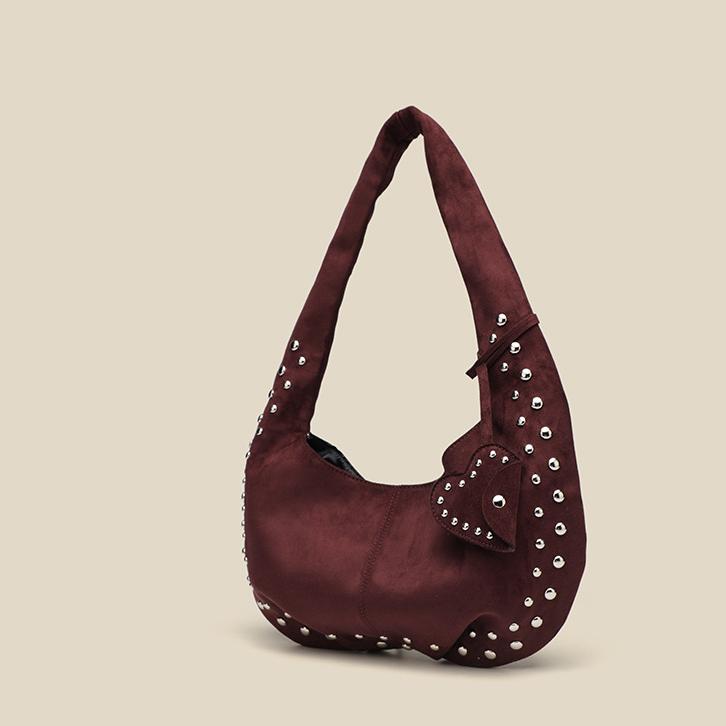 Autumn Winter Suede Women Bag Shoulder Crossbody Rivet Frosted Crescent Armpit Casual Tote Handbag