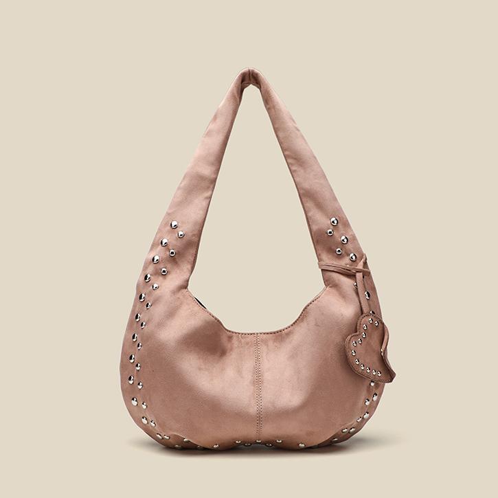 Autumn Winter Suede Women Bag Shoulder Crossbody Rivet Frosted Crescent Armpit Casual Tote Handbag