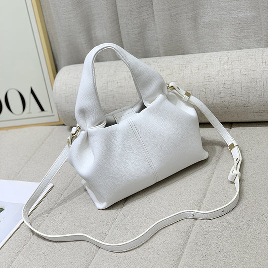 French Niche Boling Cloud Bag Lychee Pattern Soft Leather All Match Open Handbag for Women One-Shoulder Crossboby Bag