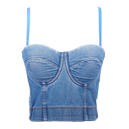 Boning Corset Denim Camisole Women's Summer Short Slim Fit Sexy Backless Inner Wear Base Tube Top Underwear Outer Wear