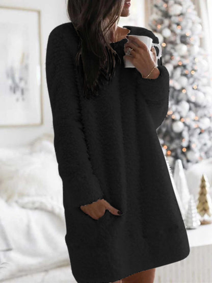 Autumn Winter Plush Skirt Round Neck Simple Casual Straight-leg Plush Skirt