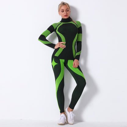 Long Sleeve Trousers Suit-Fluorescent Green on Black Background