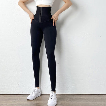 High Waist Slim Fit Leggings Women Belly Contracting Close-fitting Sweatpants Fleece Thickened Hip Raise Fitness Pants