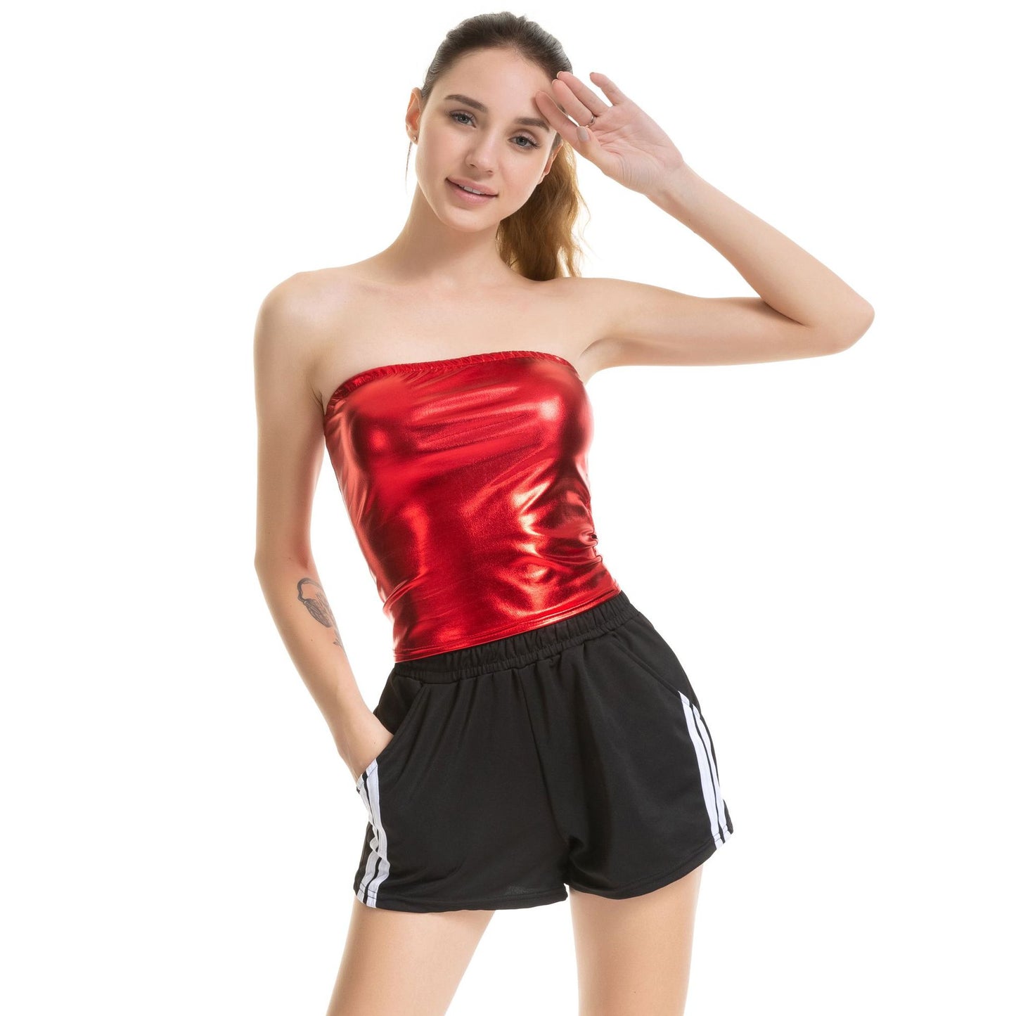 Women Sexy Slim Tube Top Performance Wear Solid Color Women Uniform