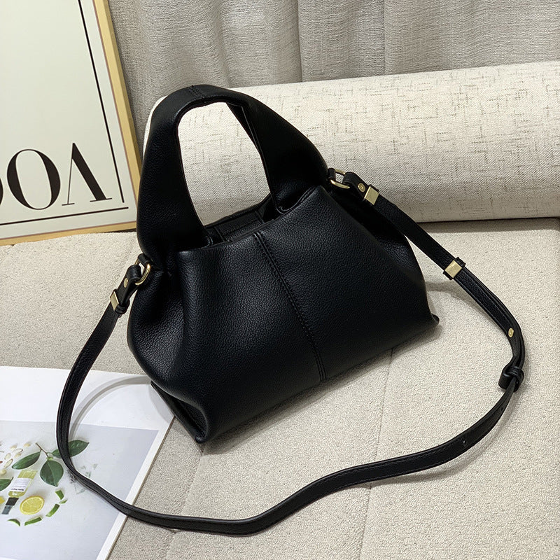 French Niche Boling Cloud Bag Lychee Pattern Soft Leather All Match Open Handbag for Women One-Shoulder Crossboby Bag