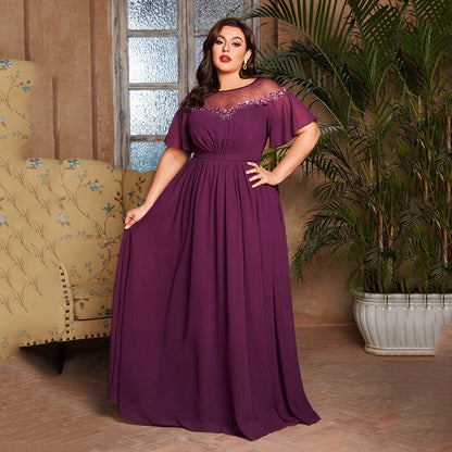 Plus Size Evening Dress Wedding Bridesmaid Dress round Neck Party Sequ Birthday Party Formal Dress Women