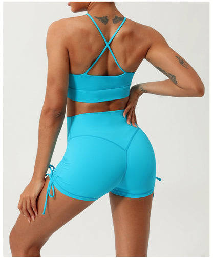 Spring Summer Nude Feel Quick Drying Yoga Suit Hollow Out Cutout Thin Strap Beauty Back Workout Clothes Drawstring Hip Lifting Sport Shorts