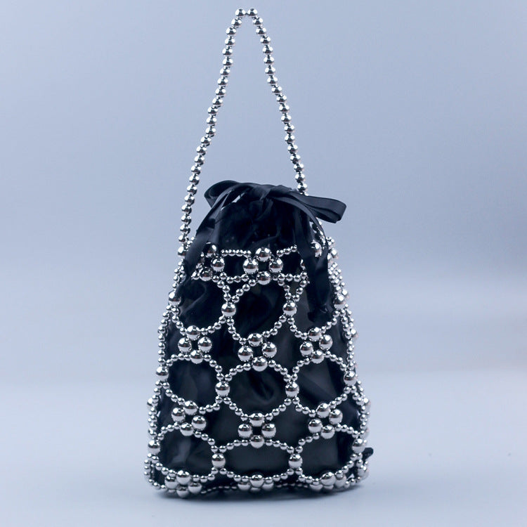 Fashionable Western Small Carrying Bag Beads Bag Silver Beads Bag Solid Color Hollow Out Cutout Bag Handbags