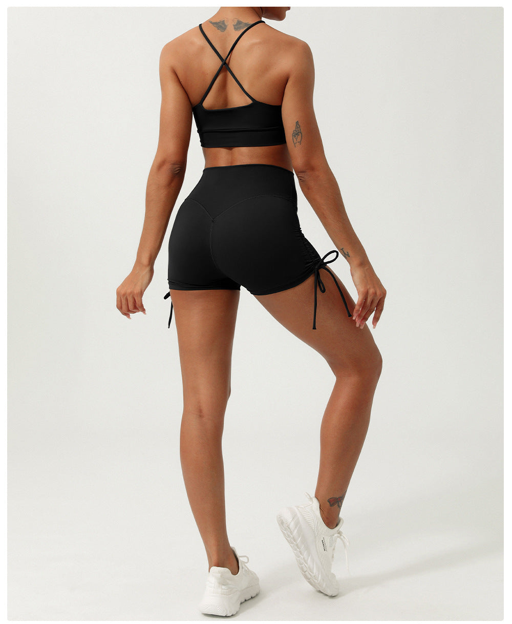 Spring Summer Nude Feel Quick Drying Yoga Suit Hollow Out Cutout Thin Strap Beauty Back Workout Clothes Drawstring Hip Lifting Sport Shorts