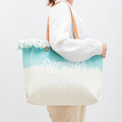 Embroidered Tote Bag Tassel Canvas Bag Magnetic Snap Office Bag Underarm Bag Beach Shoulder Bag Summer