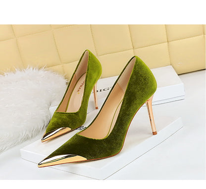 Cocktail Affordable Luxury High Heels Stiletto Heel Metal Pointed Toe Suede Women Thin Shoes