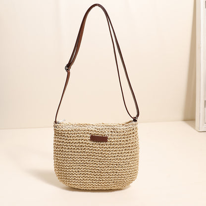 Crossbody Straw Bag Simple Shoulder Straw Bag Woven Bag Vacation Beach Bag All Match Women Bag