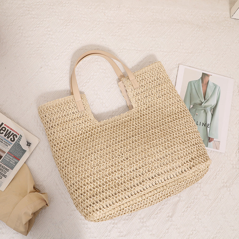 Shoulder Straw Bag Simple Large Capacity Portable Straw Bag Woven Bag Seaside Vacation Beach Bag Women Bag