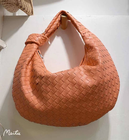 High Sense Woven Bag Women Large Capacity Handmade Croissant Knotted Bag One Shoulder Bag