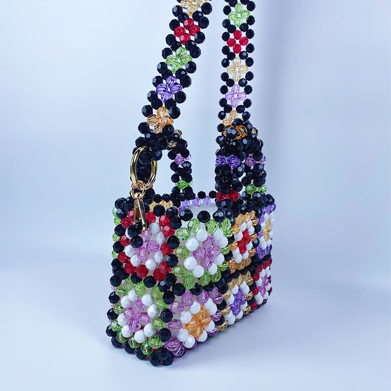 Handmade Beaded Bag Color Beads Bag Plaid Woven Bag Popular Pearl Hand Crossbody Bag