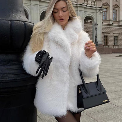 Tuscan Fur Coat Collar Mid Length Faux Fur Coat Women Toka Coat