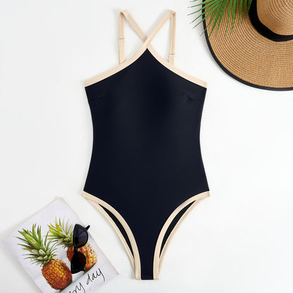 Slim Fit Sexy Siamese Triangle Swimwear Women Solid Color Halter Swimsuit