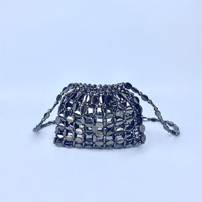 Shiny Retro Sequin Bag Hand Woven Sequin Beaded Acrylic Phone Bag Shoulder Bag