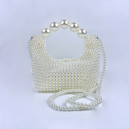 Popular Hand Woven Large Pearl Tote Shoulder Bag Socialite High Grade Dinner Bag