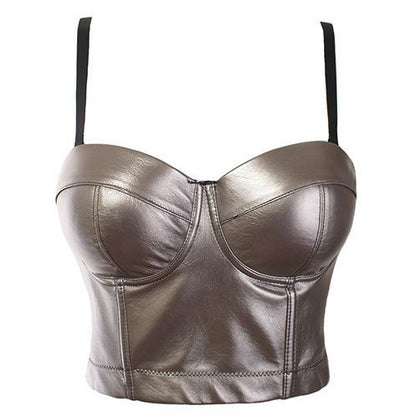 Leather Women Summer Solid Color Stretch Small Tank Top Underwear Sexy Cropped Bra Small Sling