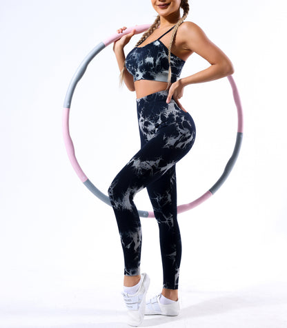 Tie Dyed Seamless Yoga Suit Halter Yoga Bra Sports Underwear Yoga Pants Fitness Trousers