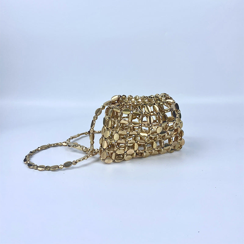 Shiny Retro Sequin Bag Hand Woven Sequin Beaded Acrylic Phone Bag Shoulder Bag