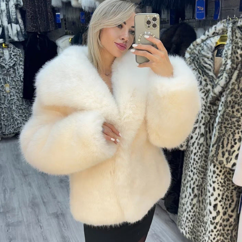 Autumn Winter Faux Fur Coat Women Fluffy Soft Fox Fur Jacket Street Environmentally Friendly Fur