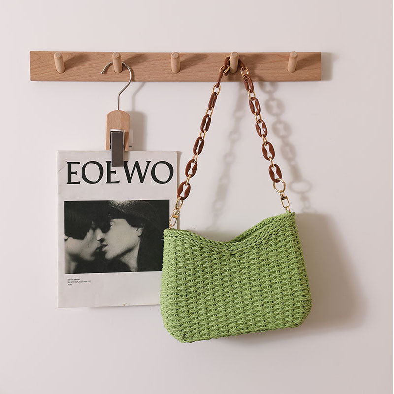 Fresh Purple Straw Bag Woven Bag Women Bag Shoulder Solid Color Straw Bag Seaside Vacation Beach Bag