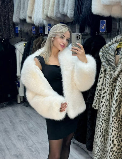 Autumn Winter Faux Fur Coat Women Fluffy Soft Fox Fur Jacket Street Environmentally Friendly Fur