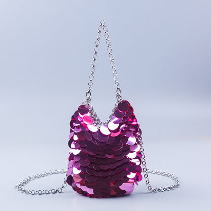 Shiny Buling Metal Scale Sequin Bag Hand Woven Cocktail Sequ Mobile Phone Bag Women Corssbody Bag